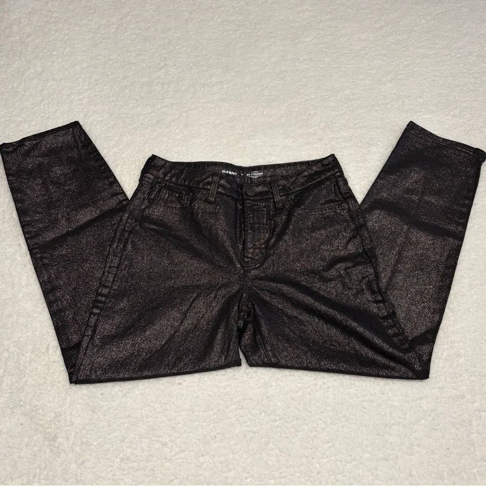 Old Navy Women Black Glitter High Rise OG Straight Jeans